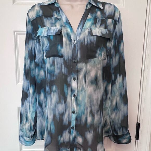 New York and Company Sheer Button-up Top, Size M - Picture 1 of 9